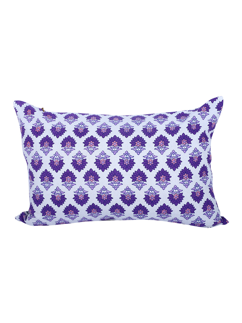 Rajasthan Décor Hand Block Floral White and Indigo Cotton Cushion Cover set of 2 (12x18 inches)