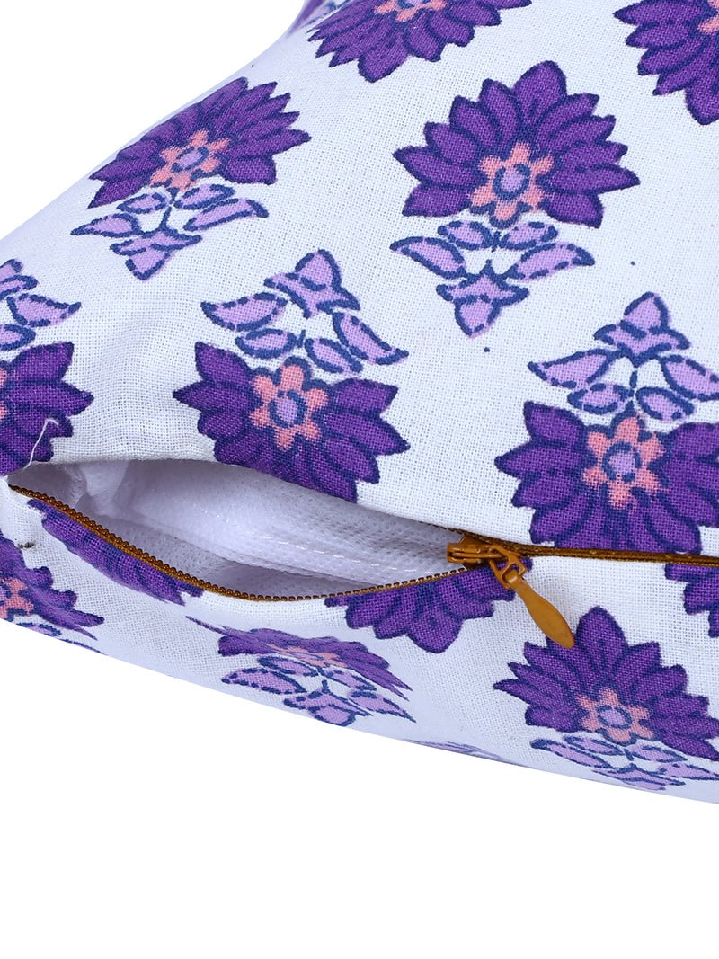 Rajasthan Décor Hand Block Floral White and Indigo Cotton Cushion Cover set of 2 (12x18 inches)