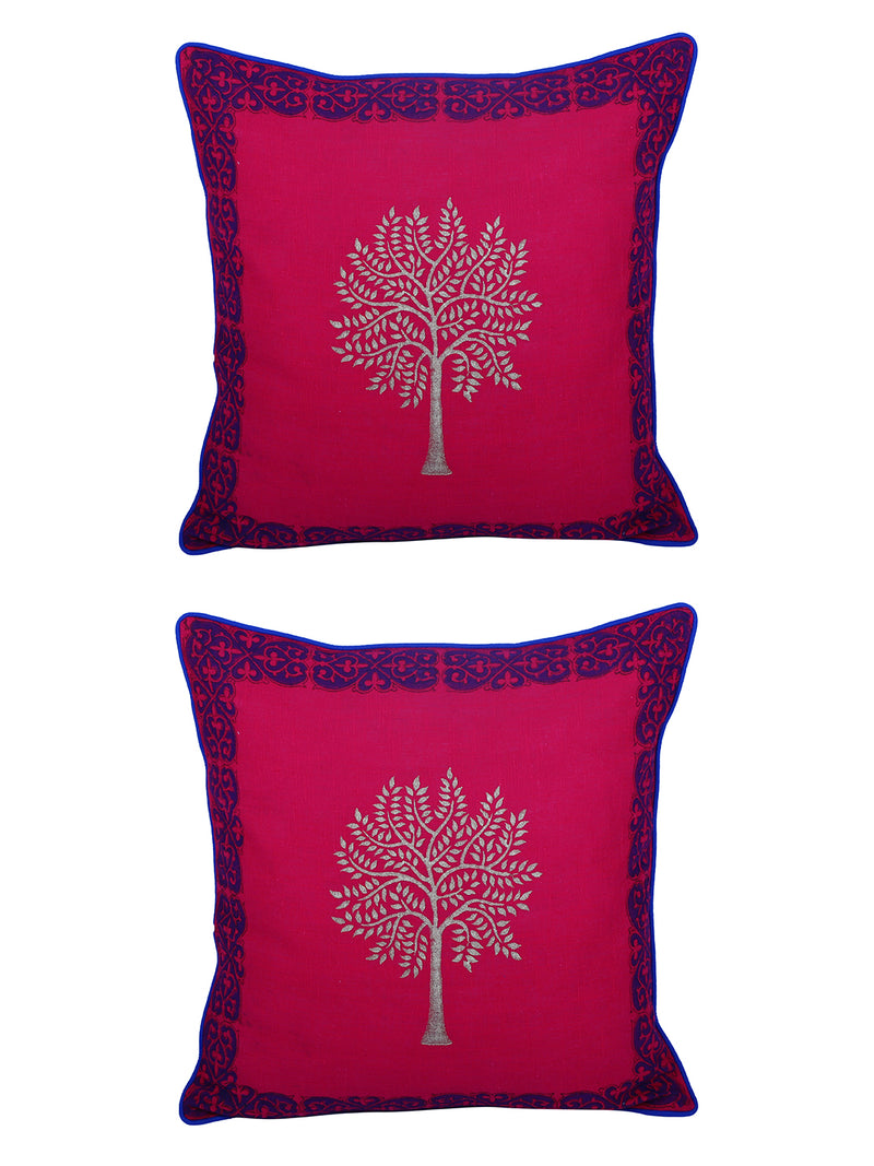 Rajasthan Décor Hand Block Floral Pink Color Cotton Cushion Cover set of 2 (16x16 inches)