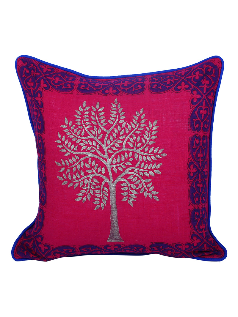 Rajasthan Décor Hand Block Floral Pink Color Cotton Cushion Cover set of 2 (12x12 inches)