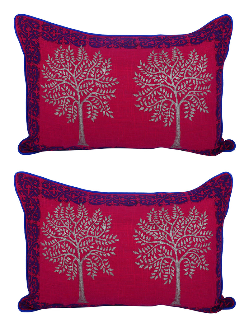 Rajasthan Décor Hand Block Floral Pink Color Cotton Cushion Cover set of 2 (12x18 inches)