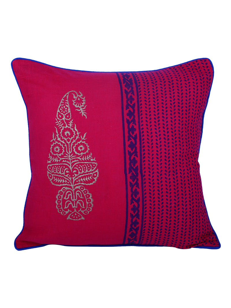 Rajasthan Décor Hand Block Floral Maroon Cotton Cushion Cover set of 2 (16x16 inches)
