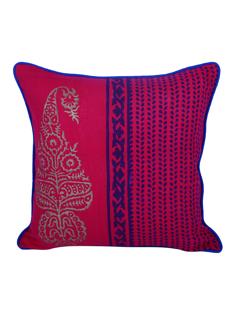 Rajasthan Décor Hand Block Floral Maroon Cotton Cushion Cover set of 2 (12x12 inches)