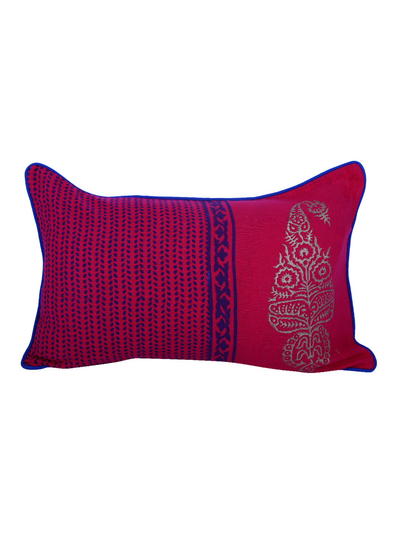 Rajasthan Décor Hand Block Floral Maroon Cotton Cushion Cover set of 2 (12x18 inches)