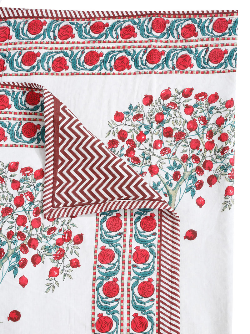 Rajasthan Decor White and Red Floral Print Reversible Jaipuri Double Bed Dohar