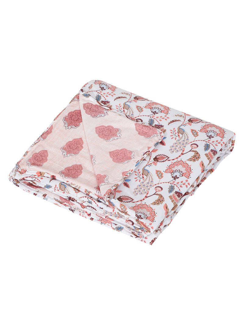 White and Pink Floral Printed 120 GSM Revesible Cotton Double Bed AC Dohar