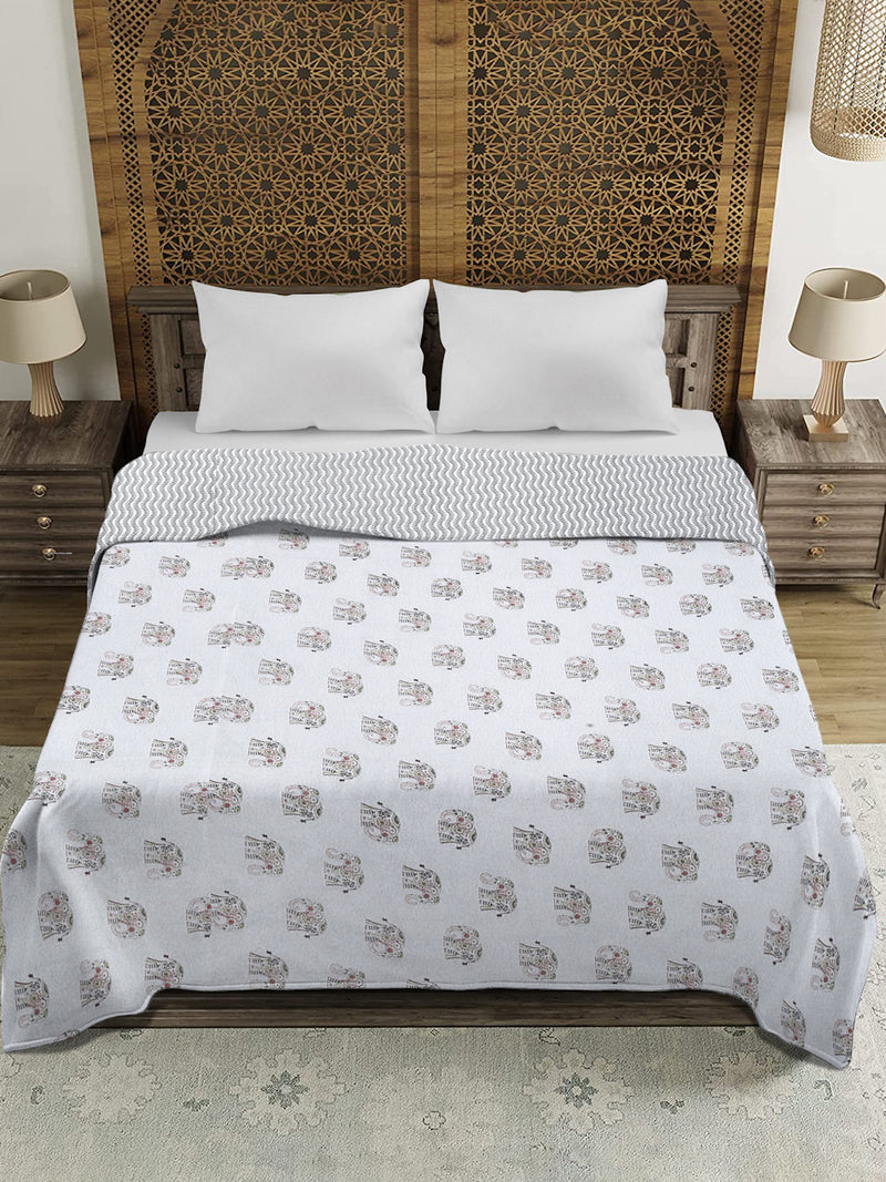 White Animal Printed 120 GSM Revesible Cotton Double Bed AC Dohar
