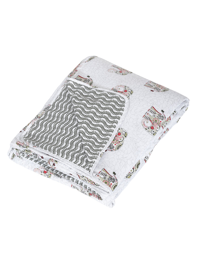 White Animal Printed 120 GSM Revesible Cotton Double Bed AC Dohar