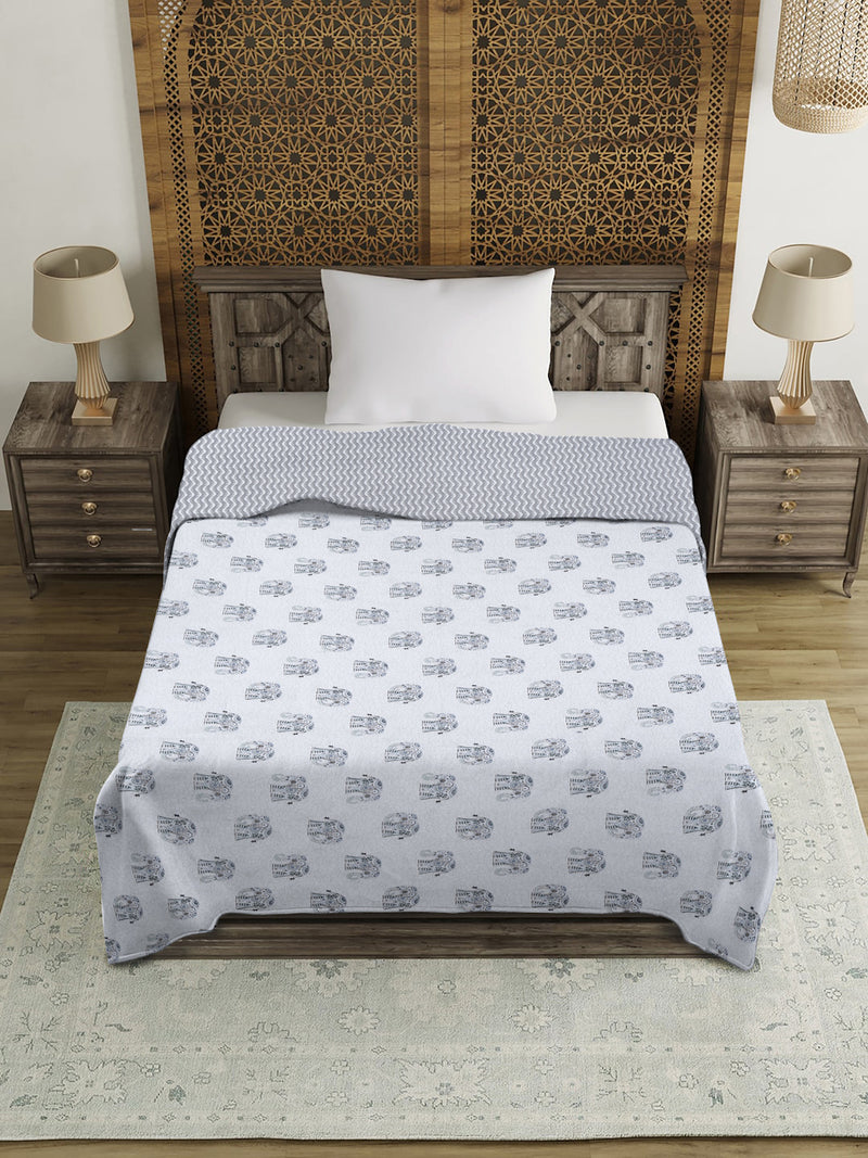 White Color Printed 120 GSM Revesible Cotton Single Bed AC Dohar