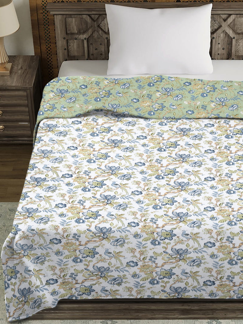 Green Floral Printed 120 GSM Revesible Cotton Single Bed AC Dohar