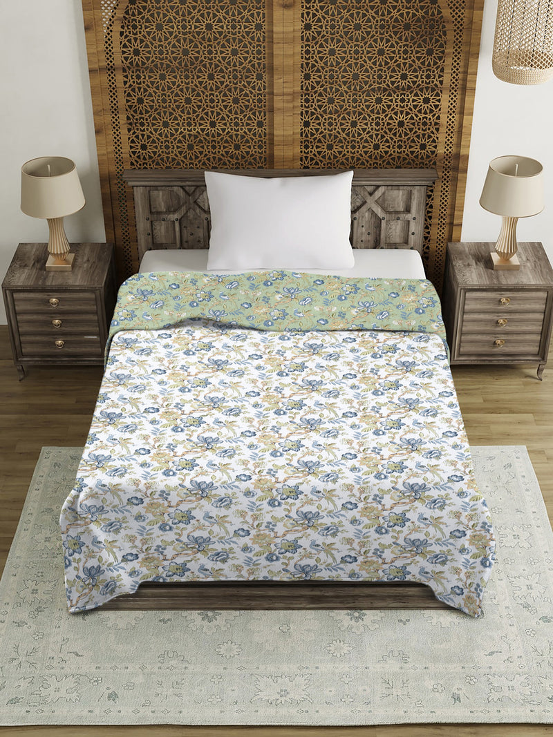 Green Floral Printed 120 GSM Revesible Cotton Single Bed AC Dohar
