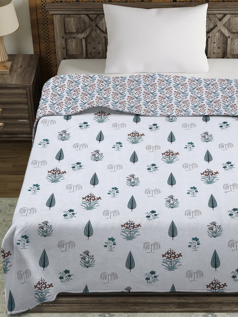White Floral Printed 120 GSM Revesible Cotton Single Bed AC Dohar
