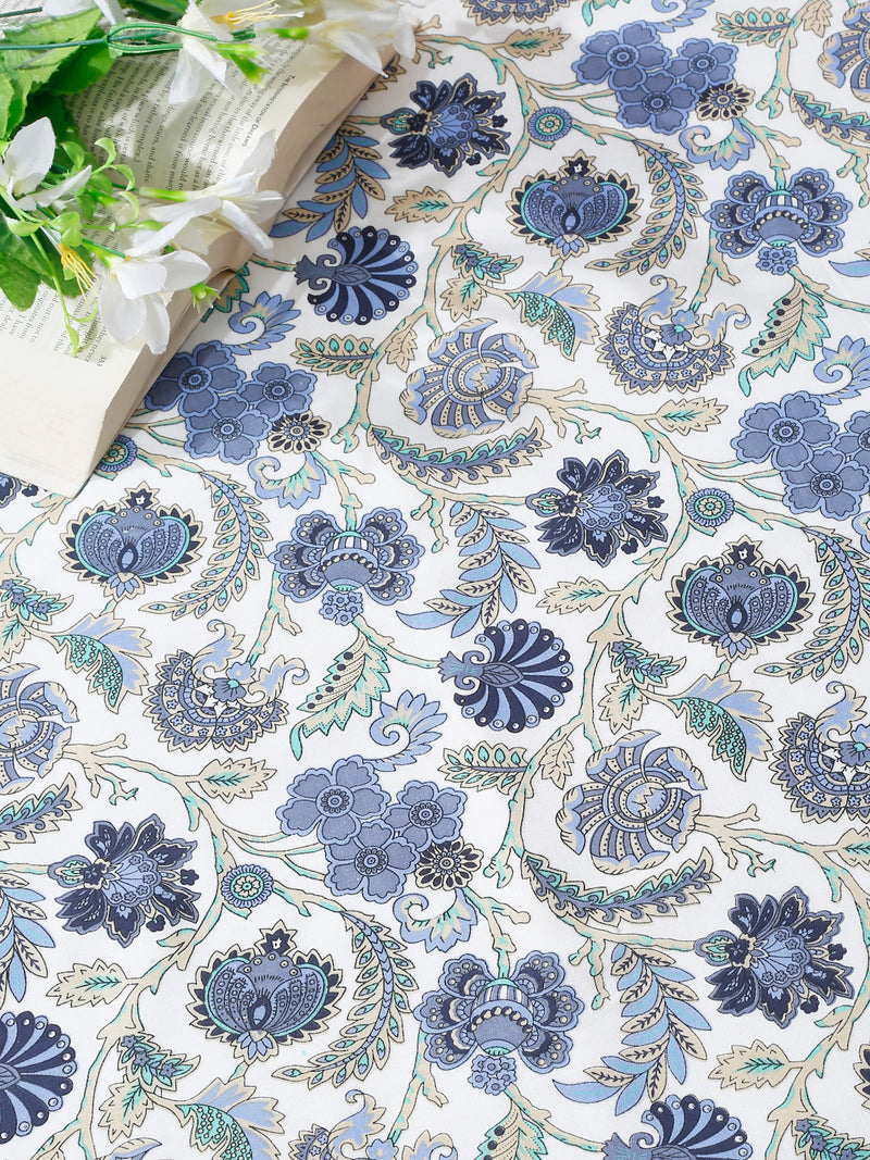 White and Blue Floral Printed 120 GSM Revesible Cotton Single Bed AC Dohar