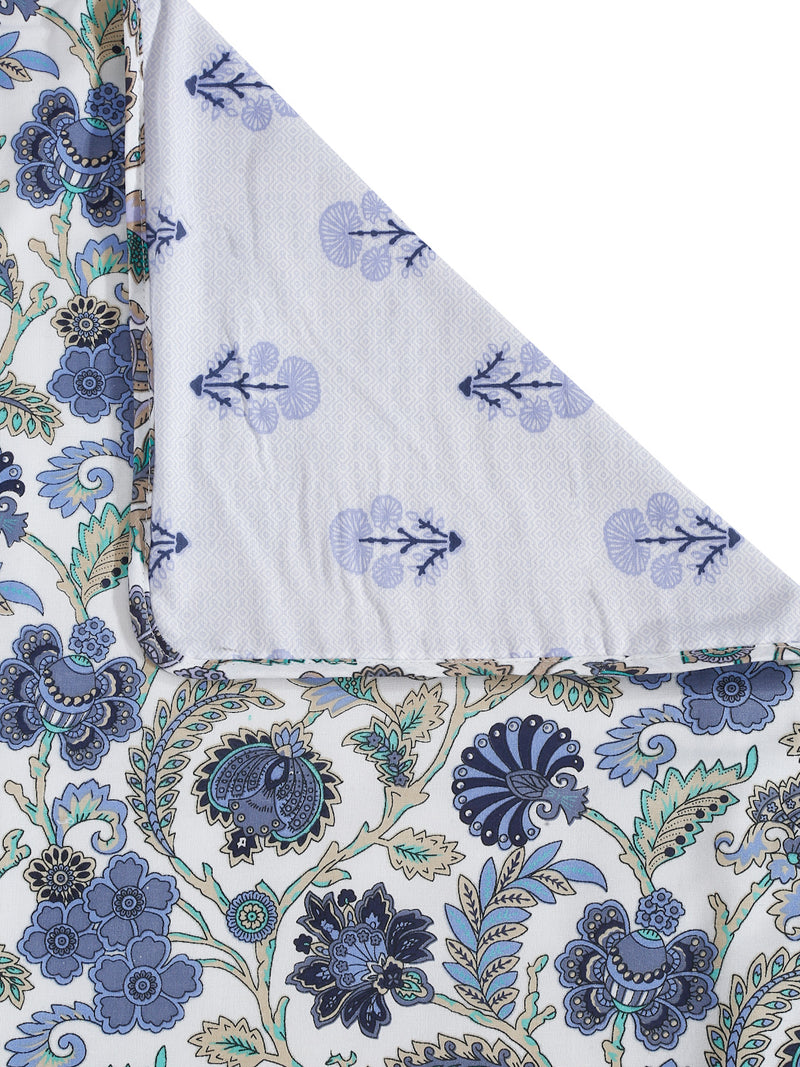 White and Blue Floral Printed 120 GSM Revesible Cotton Single Bed AC Dohar