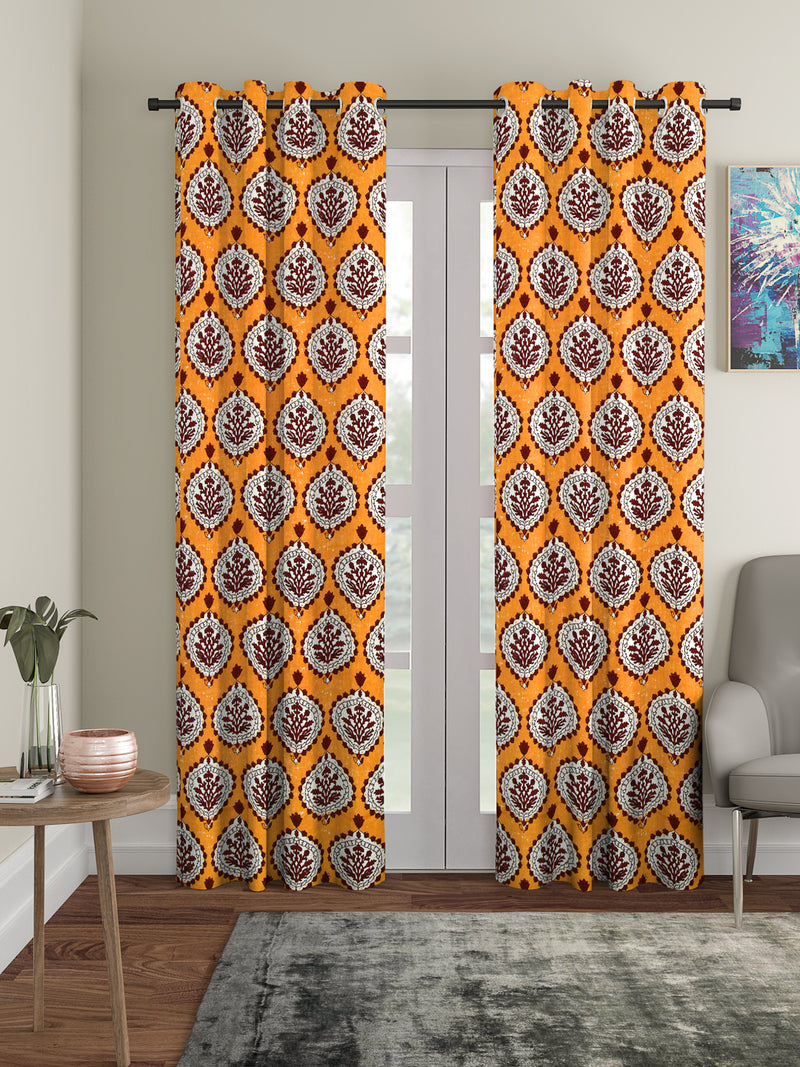 Rajsthan Décor Screen Print Cotton Floral Long Door Curtain Set of 2 (54x110 inch)