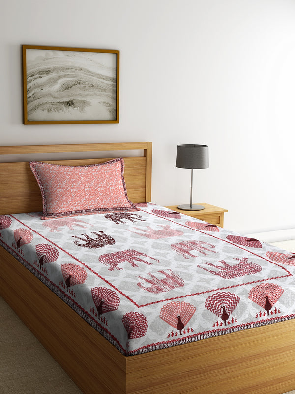 Screen Print Jaiuri Cotton Animal Pattern Single Bedsheet with 1 Pillow Cover