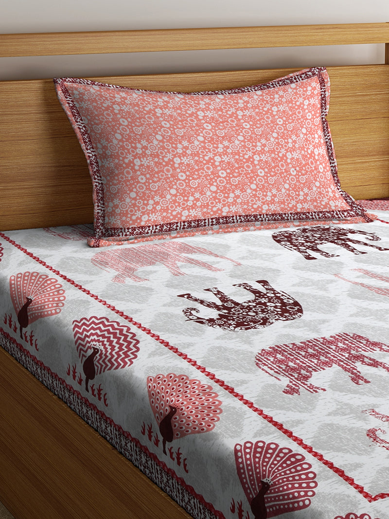 Screen Print Jaiuri Cotton Animal Pattern Single Bedsheet with 1 Pillow Cover