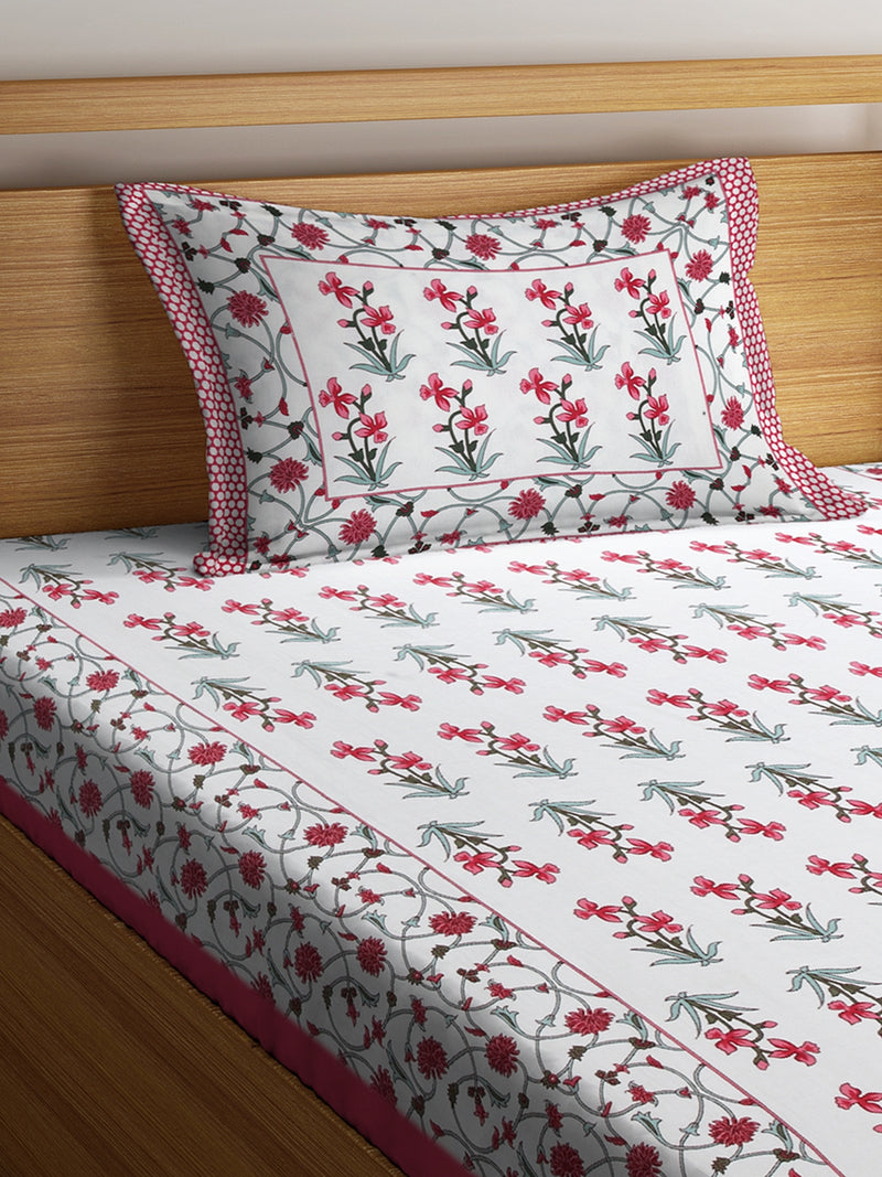 Rajasthan Decor Screen Print Jaiuri Cotton Floral Pattern Single Bedsheet with 1 Pillow Cover