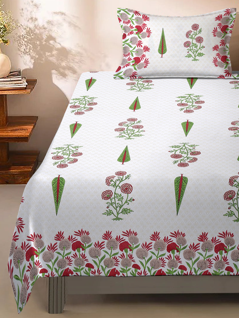 Mulit Colored Ethnic Motif Print 144 TC Cotton Single Bed Sheet with 1 Pillow Cover