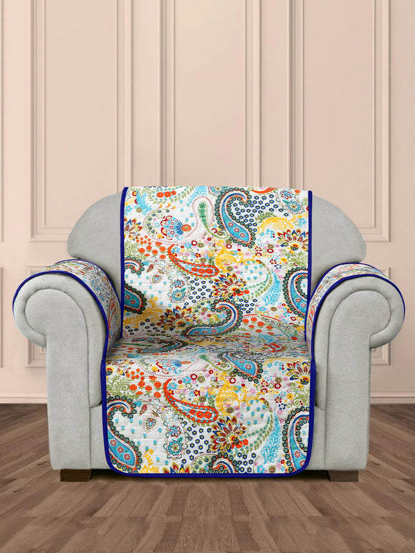 Multi Color Floral Print Cotton 1 Seater Sofa with Hand Rest Cover