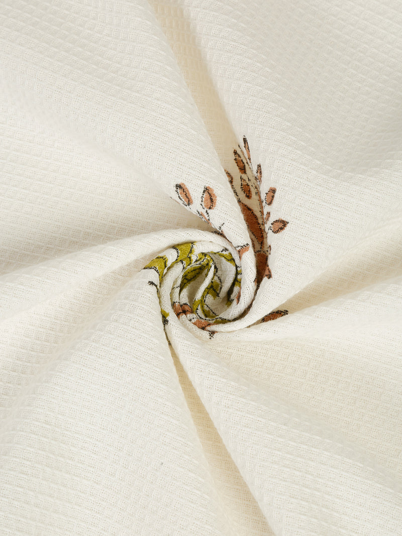 Cream and Green 180 GSM Hand Block Floral Cotton Towel Set of 3