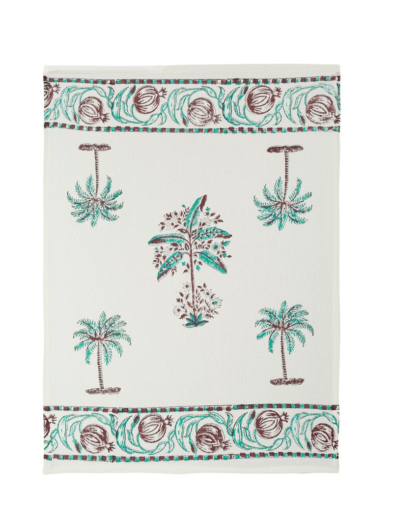 Cream and Turquoise 180 GSM Hand Block Cotton Towel Set of 3