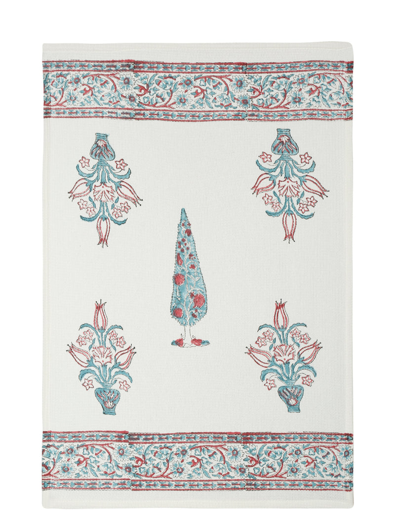 Cream and Aqua 180 GSM Hand Block Ethnic Motiffs Cotton Towel Set of 3