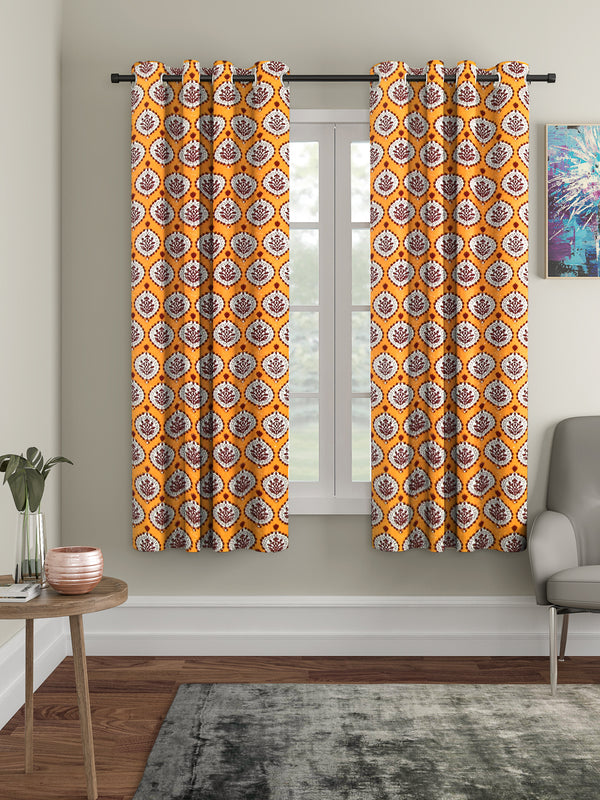 Rajsthan Décor Screen Print Cotton Floral Window Curtain Set of 2 (54x62 Inch)