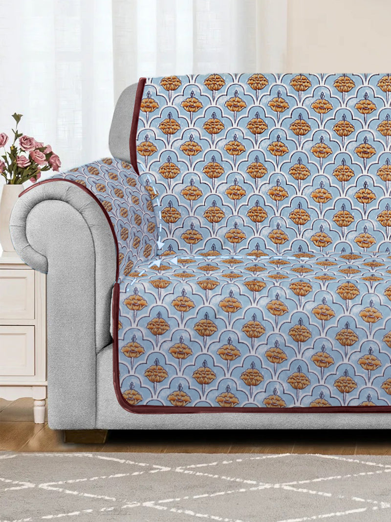 Quilted Floral 2 seater Cotton Sofa Cover with Hand Rest Cover