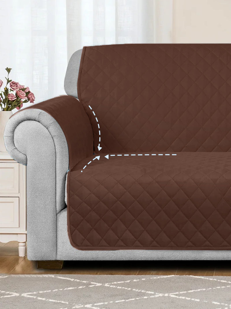 Quilted Brown Color 1 Seater Sofa Cover with Hand Rest Cover