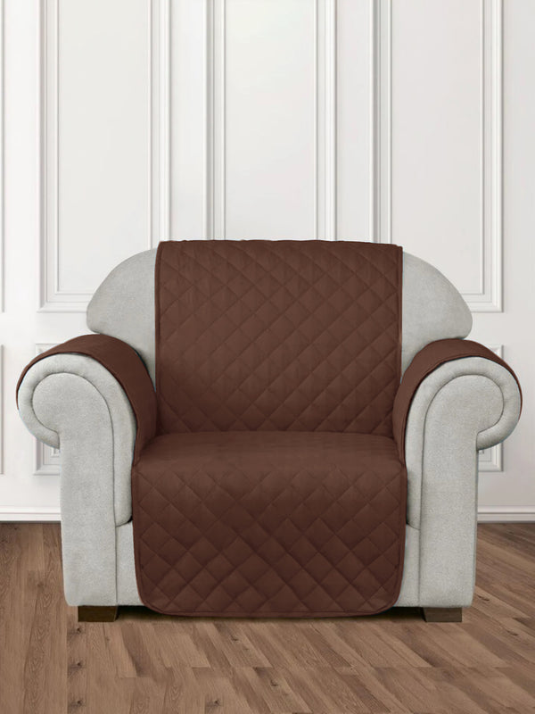 Quilted Brown Color 1 Seater Sofa Cover with Hand Rest Cover