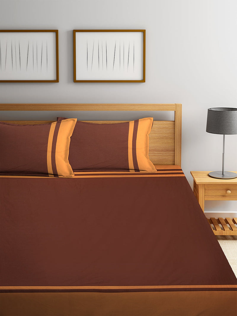 Brown & Orange Geometric 260 TC Cotton 1 King Bedsheet with 2 Pillow Covers