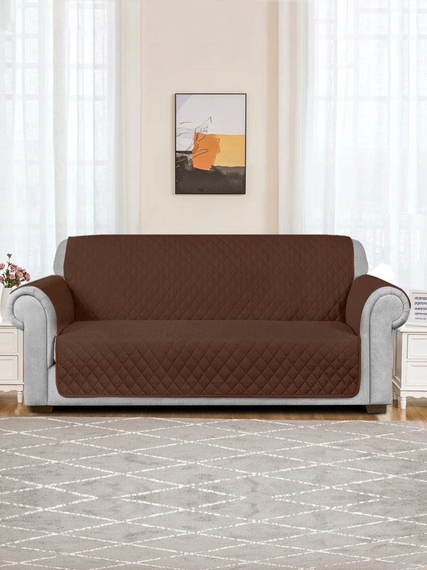 Quilted Brown Color 3 seater Sofa Cover with Hand Rest Cover