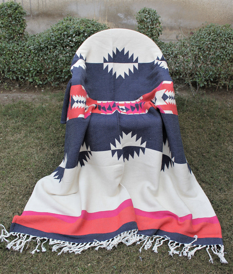 Boho look multi color jacquard hand loom throw blanket