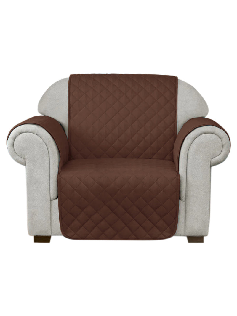 Quilted Brown Color 1 Seater Sofa Cover with Hand Rest Cover