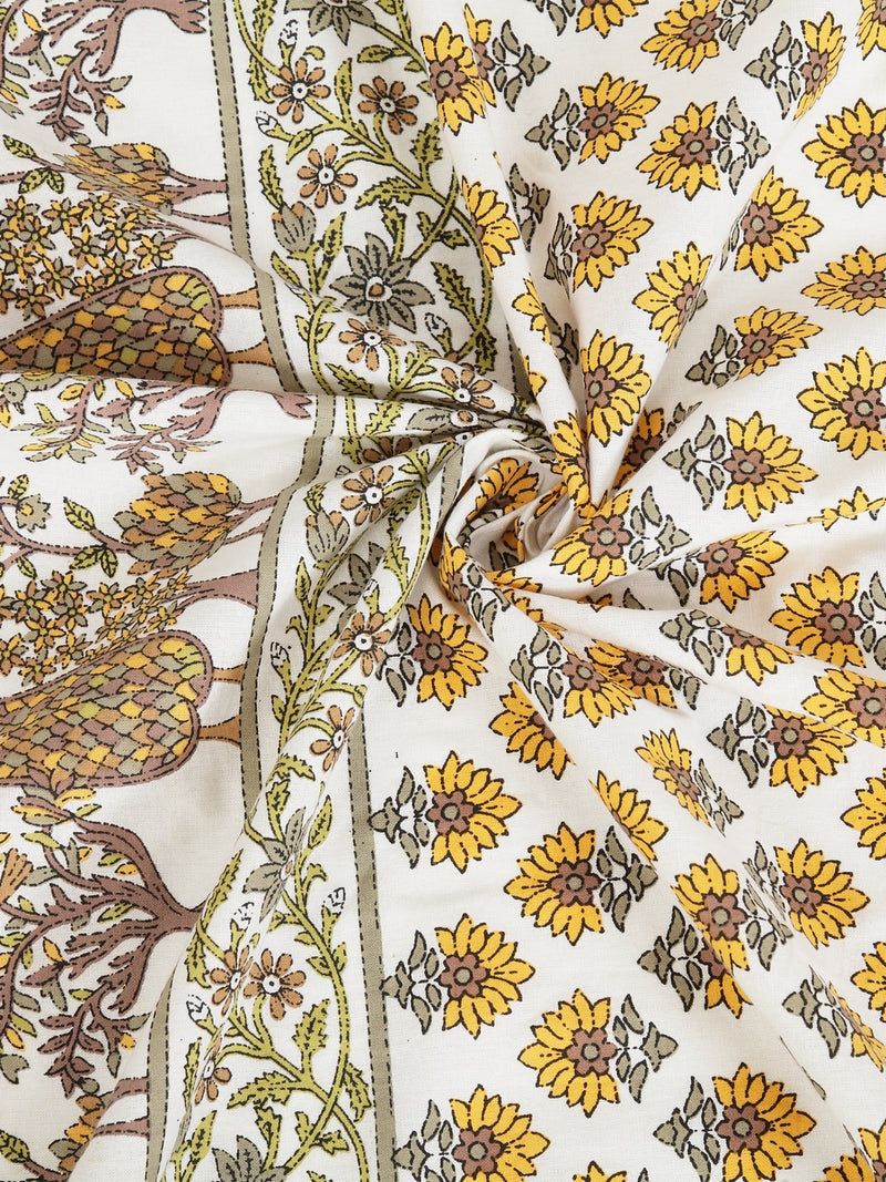 Screen Print Cotton White and Yellow Floral Door Curtain Single Pc (51x85 Inch)