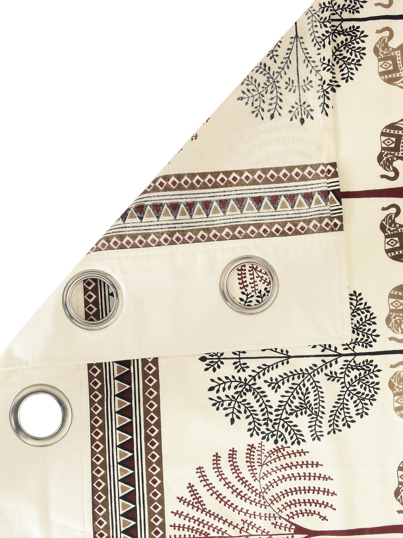 Rajsthan Decor Animal Print Beige Color Cotton Door Curtain Set of 2 (51x85 Inch)