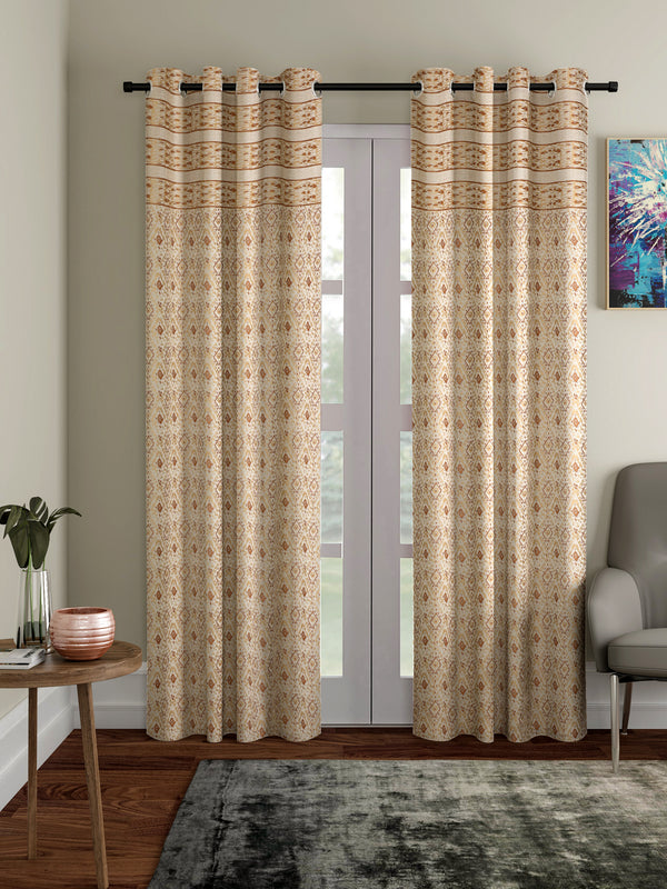 Rust and Gold Colour Cotton Metallic Print Set of 2 Door Curtain (47x85 Inch)