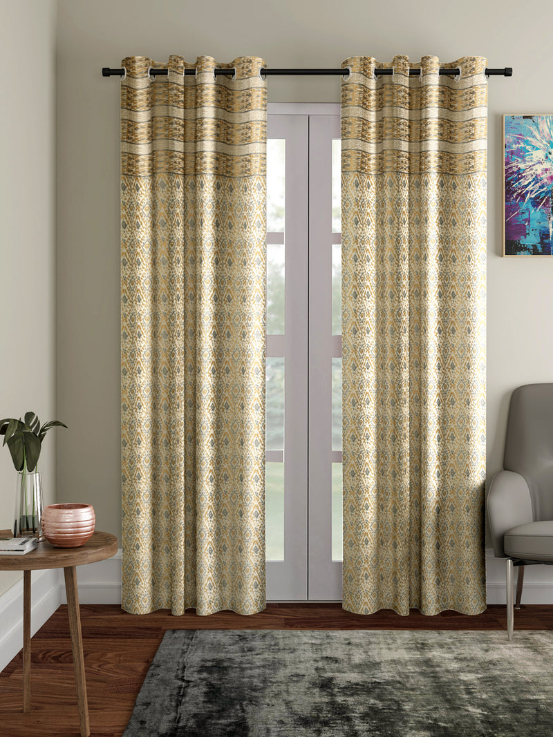 Copper and Silver Colour Cotton Metallic Print Set of 2 Door Curtain (47x85 Inch)
