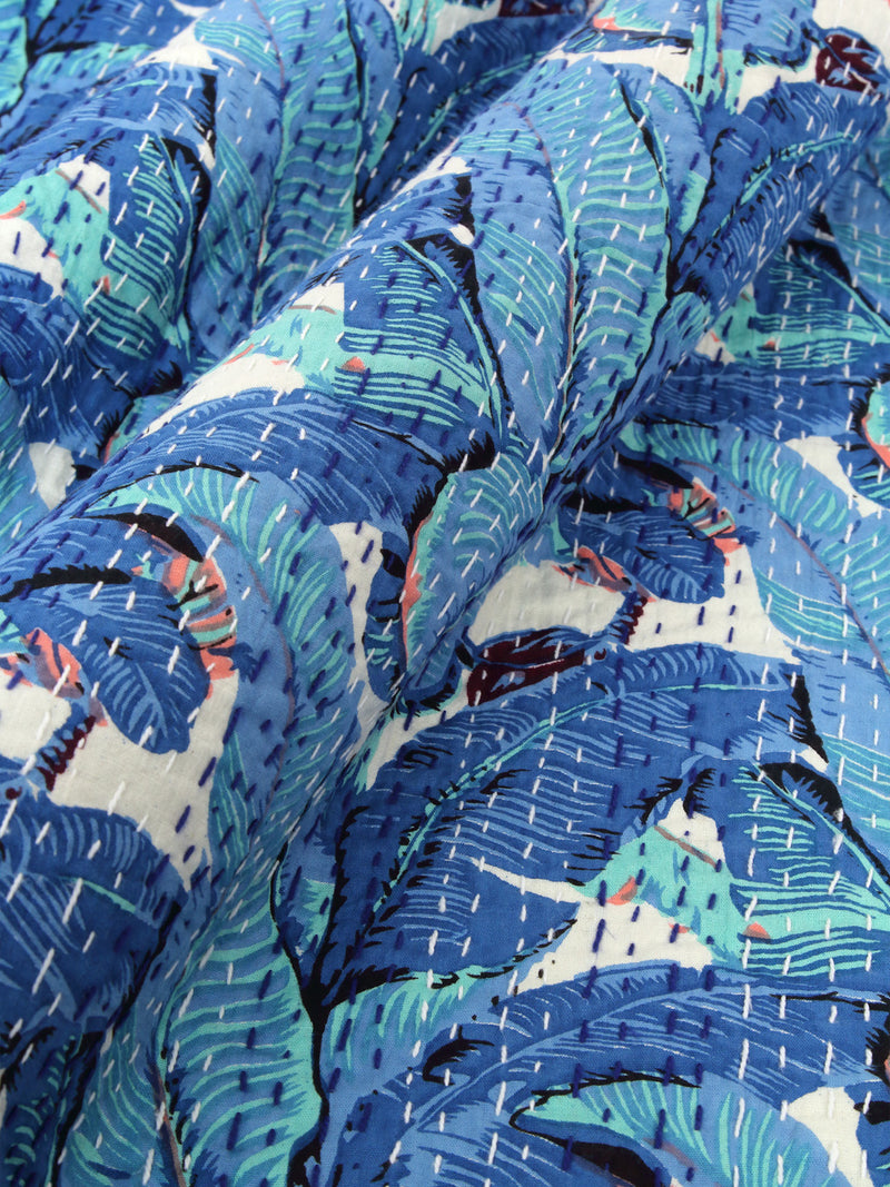 Block Print Blue Color Cotton Jaipuri Kantha Double Bed Cover/Bed Spread without pillow cover