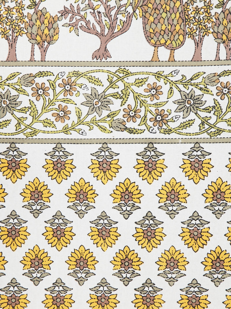 Rajsthan Decor Screen Print Cotton White and Yellow Floral Window Curtain Single Pc (51x62 Inch)
