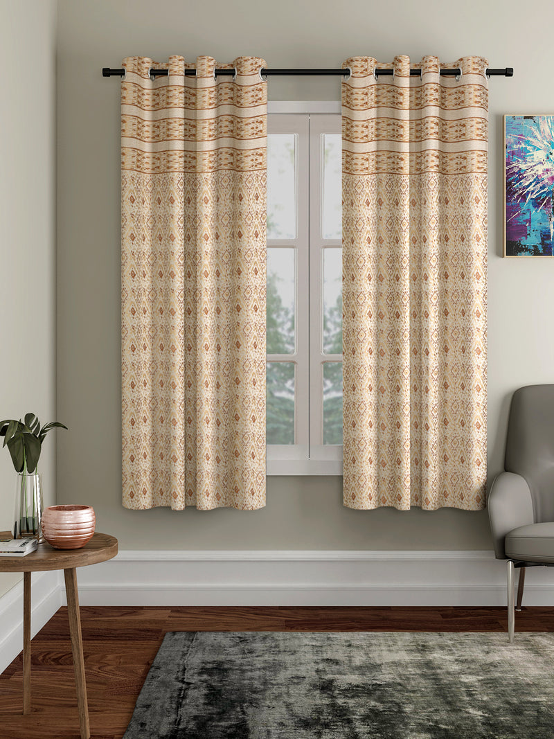 Rust and Gold Color Cotton Metallic Print Set of 2 Window Curtain (47x62 Inch)