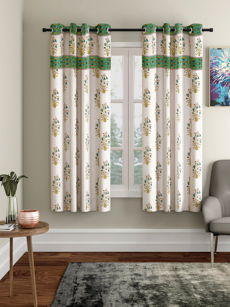 Rajasthan Decor Cotton Metallic Print Set of 2 Window Curtain (47x62 Inch)